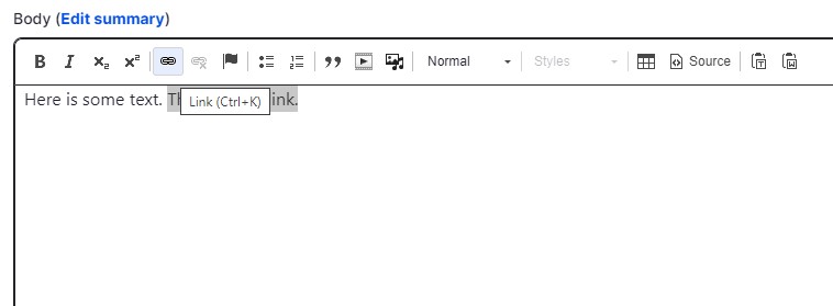 screenshot of toolbar with link icon highlighted