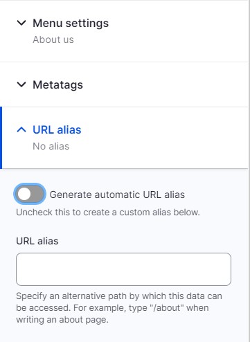 Screenshot of expanded URL settings