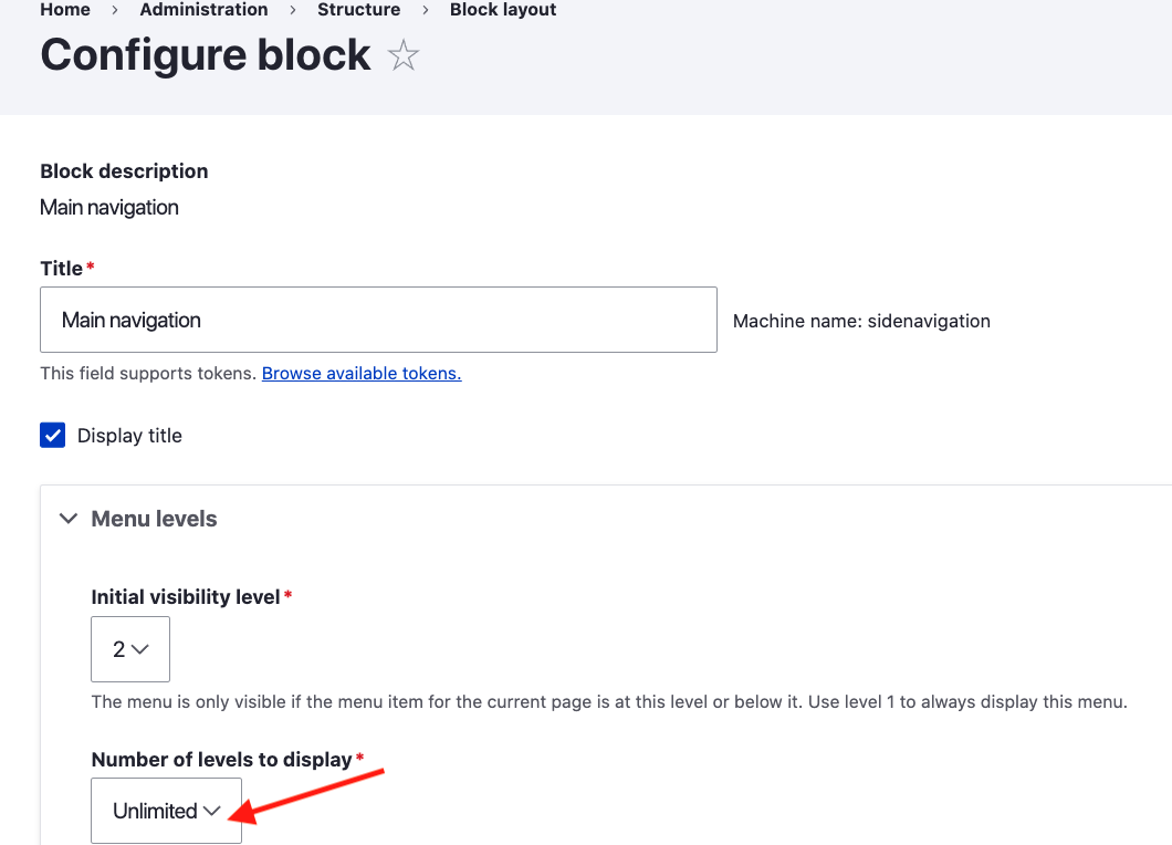 block configuration settings screenshot
